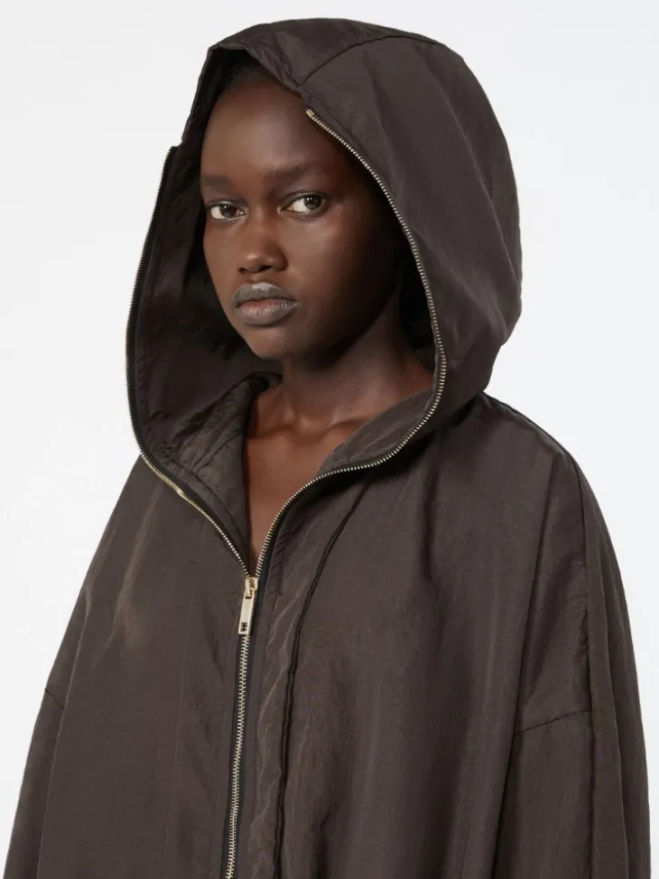 Short crinkled fabric raincoat - DARK BROWN
