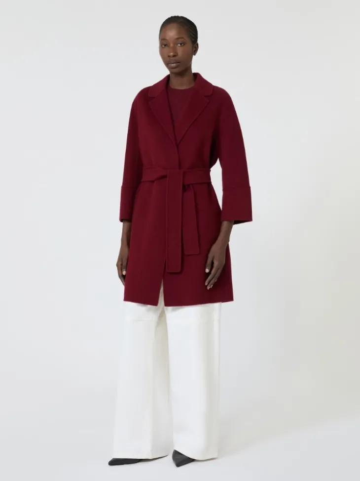 Short double-faced wool coat - BORDEAUX