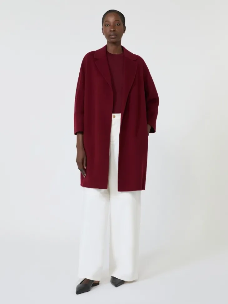 Short double-faced wool coat - BORDEAUX