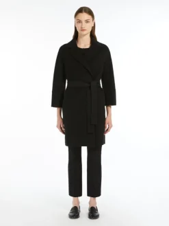 Short double-faced wool coat - BLACK