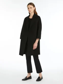 Short double-faced wool coat - BLACK