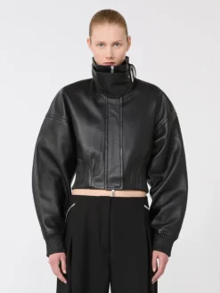 Short leather jacket - BLACK