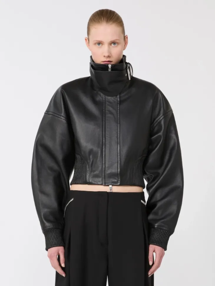 Short leather jacket - BLACK