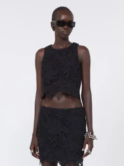 Short macramé top - BLACK