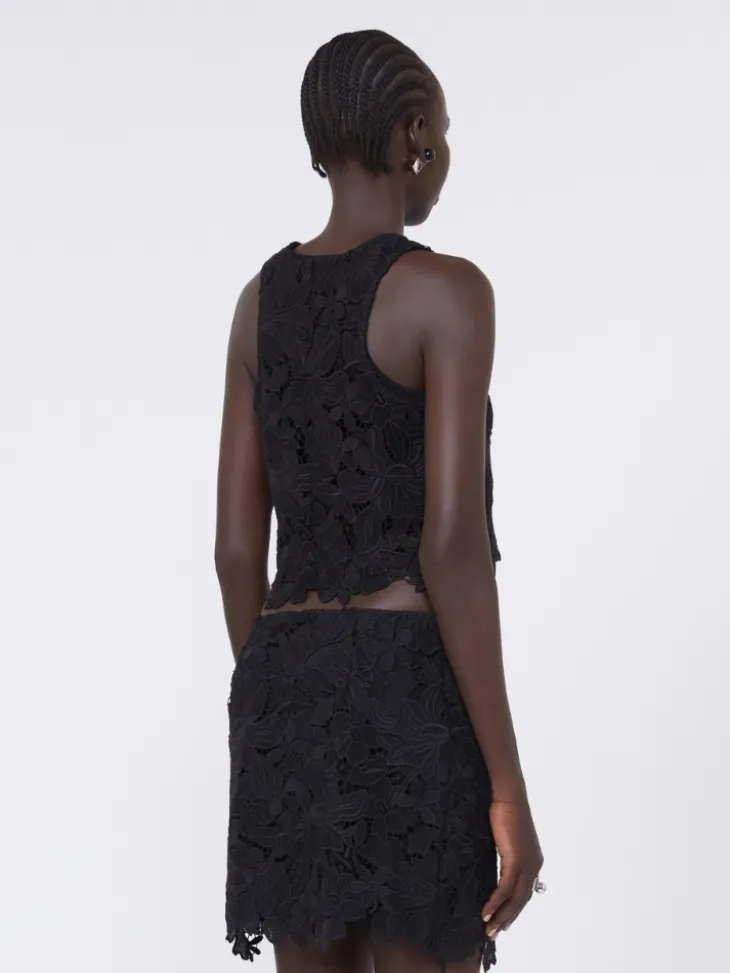 Short macramé top - BLACK