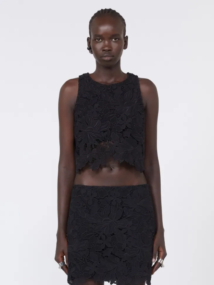 Short macramé top - BLACK