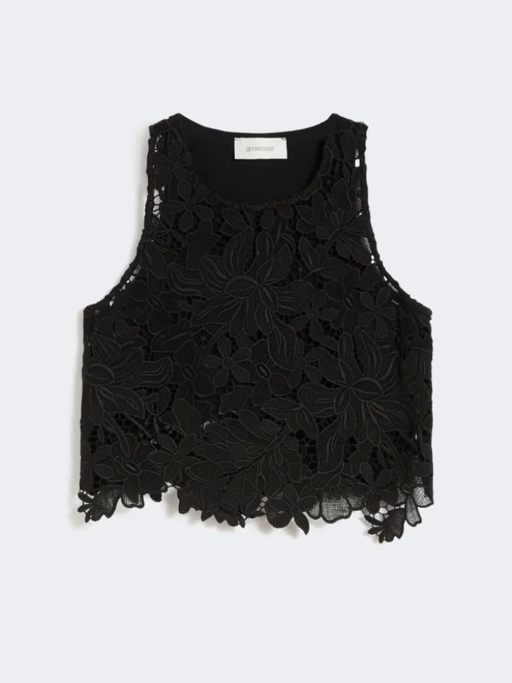 Short macramé top - BLACK