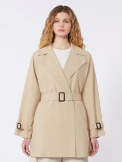Short trench coat in water-repellent canvas - BEIGE