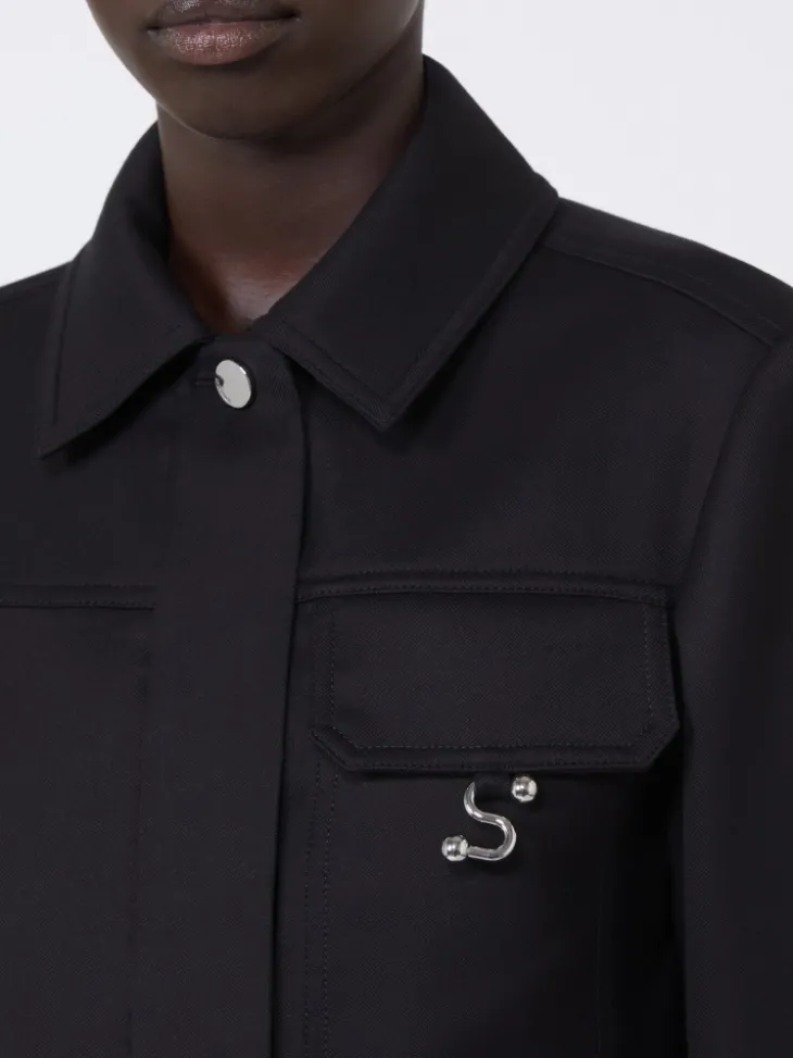 Short washed gabardine jacket - BLACK