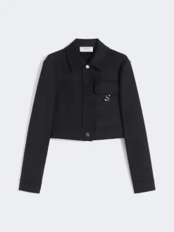 Short washed gabardine jacket - BLACK