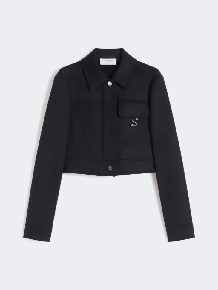 Short washed gabardine jacket - BLACK