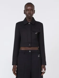 Short washed gabardine jacket - BLACK