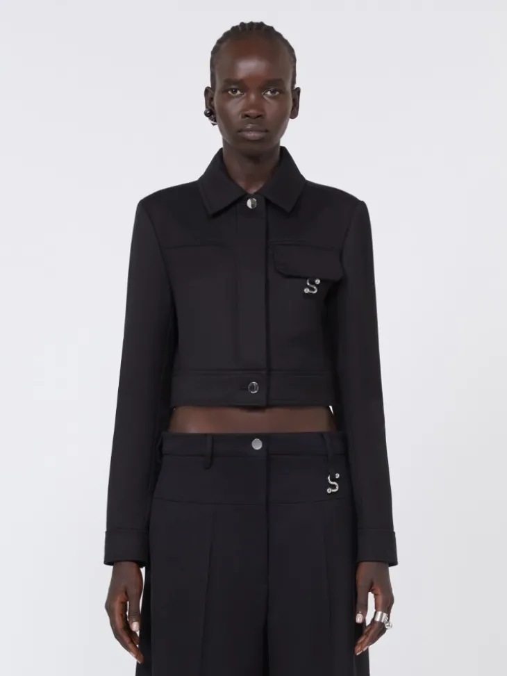 Short washed gabardine jacket - BLACK