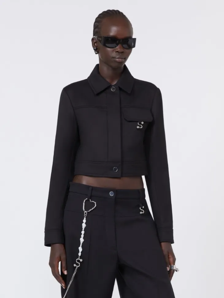 Short washed gabardine jacket - BLACK