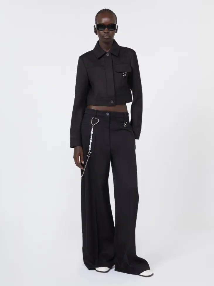Short washed gabardine jacket - BLACK