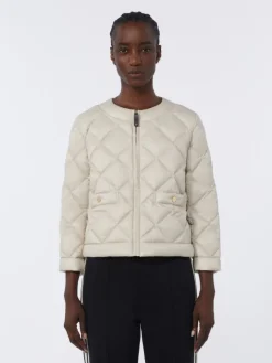 Short water-repellent canvas padded jacket - SAND