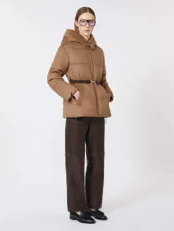 Short water-repellent canvas and camel down jacket - CAMEL