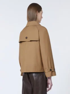 Short water-repellent twill trench coat - BROWN