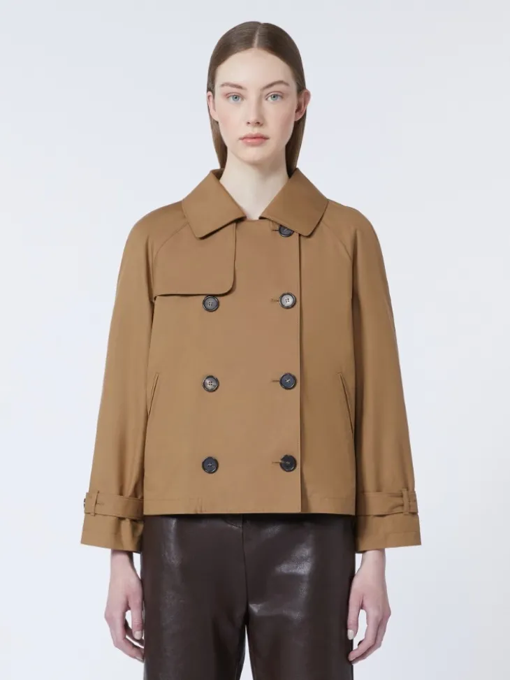 Short water-repellent twill trench coat - BROWN