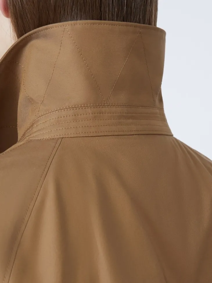 Short water-repellent twill trench coat - BROWN