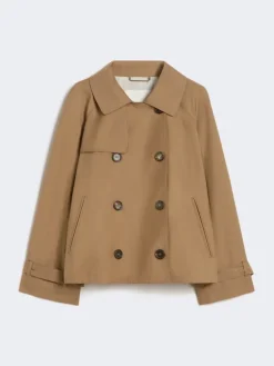 Short water-repellent twill trench coat - BROWN