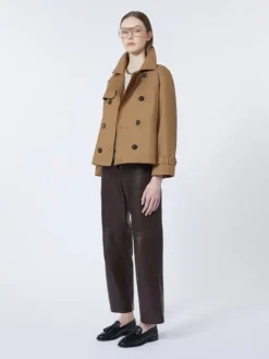 Short water-repellent twill trench coat - BROWN