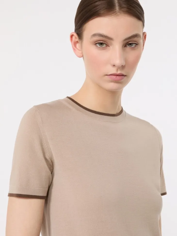 Short-sleeved woollen yarn jumper - BEIGE