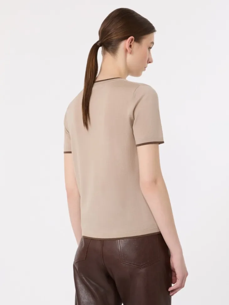 Short-sleeved woollen yarn jumper - BEIGE