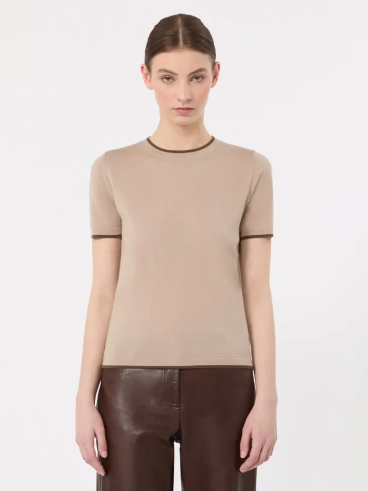 Short-sleeved woollen yarn jumper - BEIGE