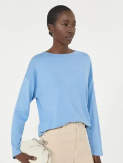 Silk and cotton yarn sweater - LIGHT BLUE