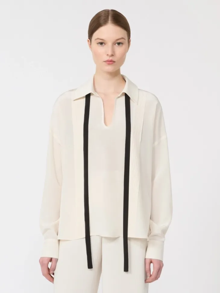 Silk blouse with bow tie - BEIGE