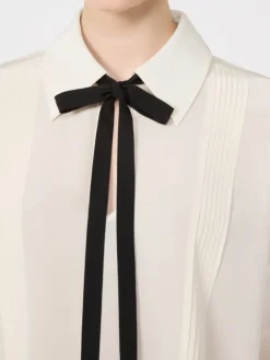 Silk blouse with bow tie - BEIGE
