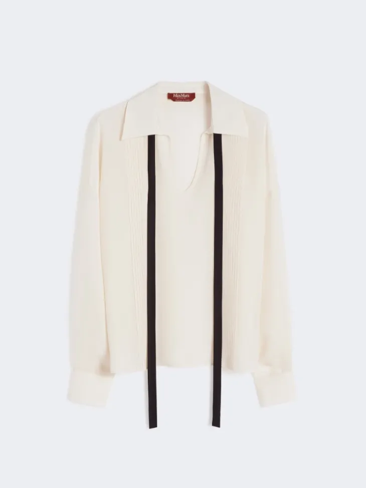 Silk blouse with bow tie - BEIGE