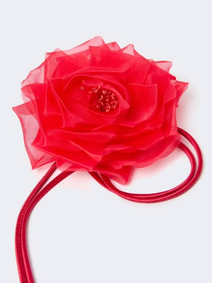Silk chiffon flower brooch - RED