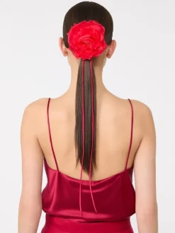 Silk chiffon flower brooch - RED