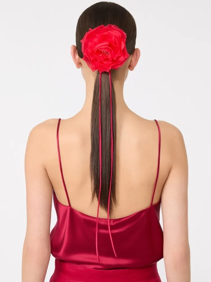 Silk chiffon flower brooch - RED