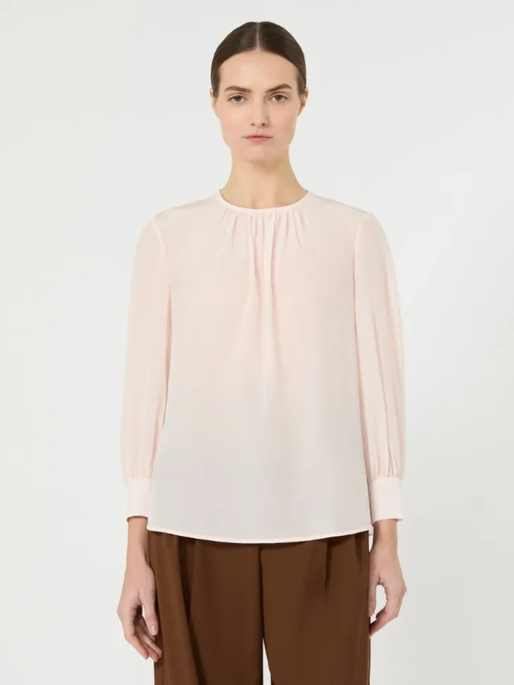 Silk crew-neck blouse - PINK
