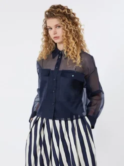 Silk organza shirt - NAVY