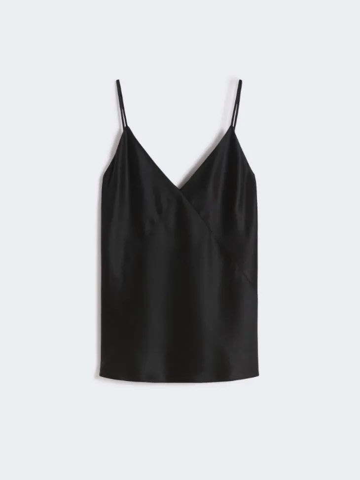 Silk satin top - BLACK