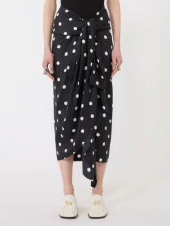 Silk twill knot skirt - BLACK