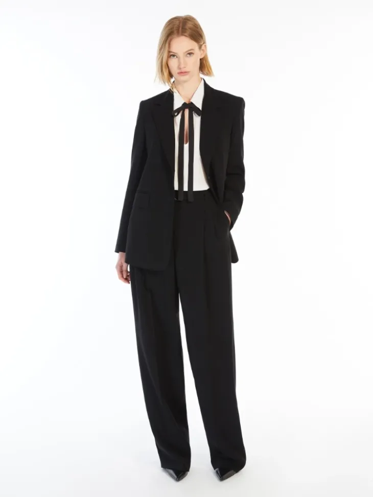 Single-breasted cady blazer - BLACK