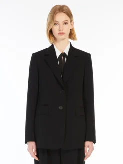 Single-breasted cady blazer - BLACK