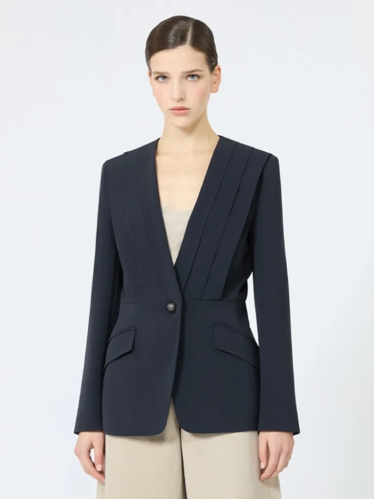 Single-breasted compact cady jacket - MIDNIGHTBLUE