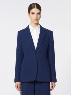 Single-breasted piqué jersey blazer - CHINA BLUE