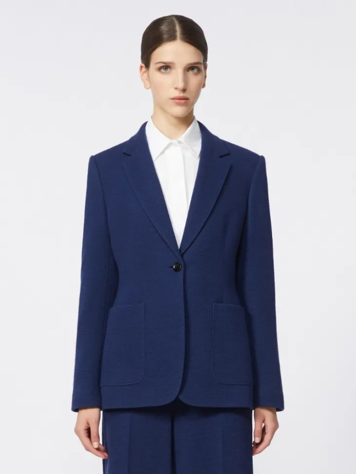 Single-breasted piqué jersey blazer - CHINA BLUE