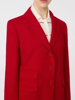 Single-breasted piqué jersey jacket - RED