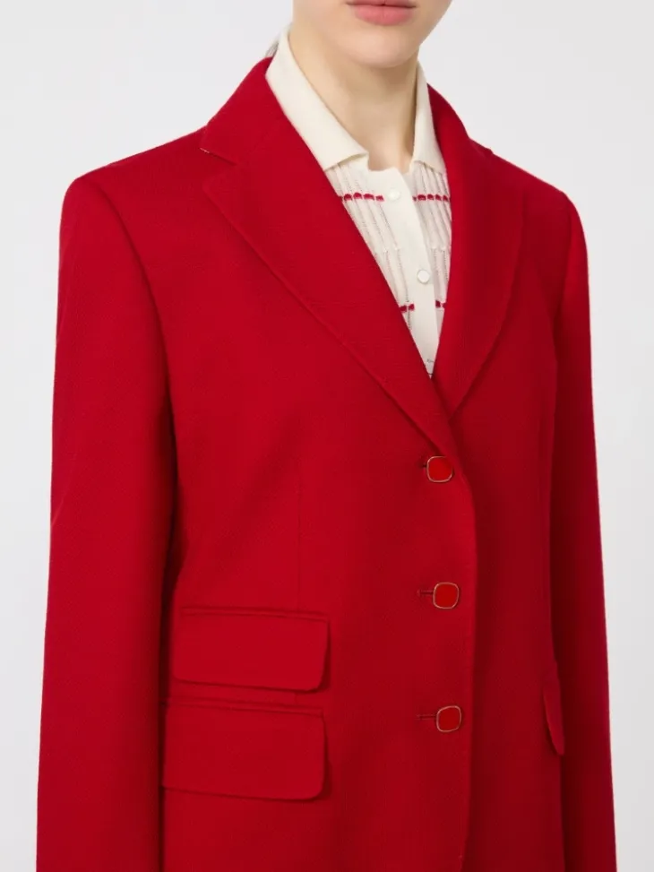 Single-breasted piqué jersey jacket - RED