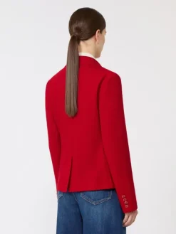 Single-breasted piqué jersey jacket - RED