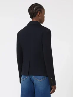 Single-breasted piqué jersey jacket - NAVY