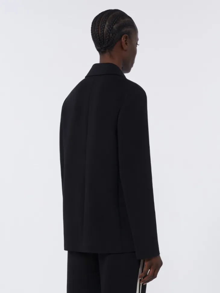 Single-breasted scuba jersey jacket - BLACK